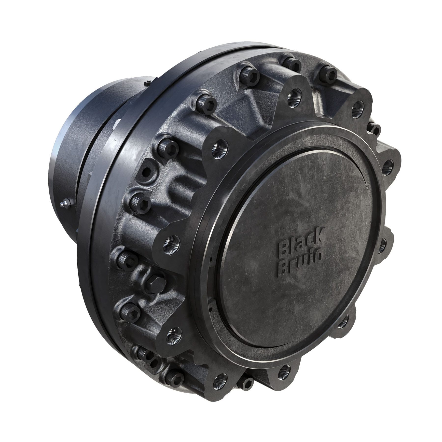 Black Bruin radial piston motor on a workshop bench